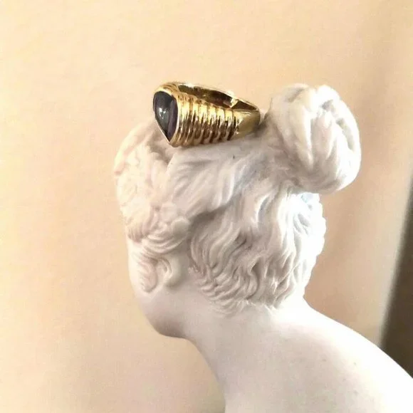 Vintage Bvlgari 18K Yellow Gold Aquamarine Amethyst Heart Ring - Picture 11 of 13